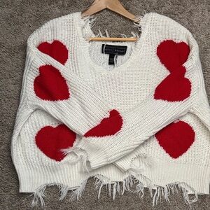 Poly & Esther White Sweater with Red Hearts